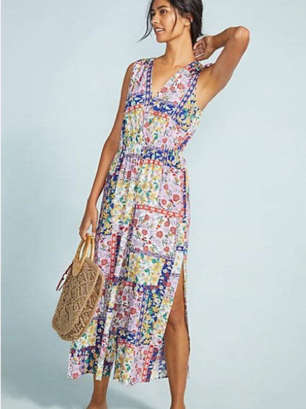Anthropologie Patchwork Jumpsuit Slit Legs Size Medium